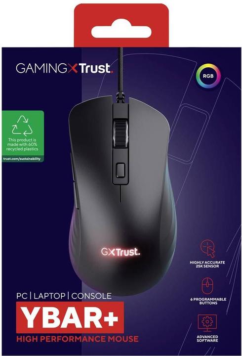 Productafbeelding Trust GXT924 YBAR+ GAMING MUIS ZWART (Bedraad)