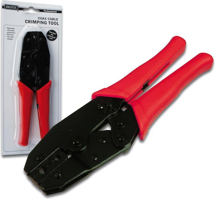 Produktbild Digitus Crimpzange für Coax-Kabel für BNC TNC UHF N RG58 RG62 etc. O.D. 5 - 5,15 mm (270 mm)