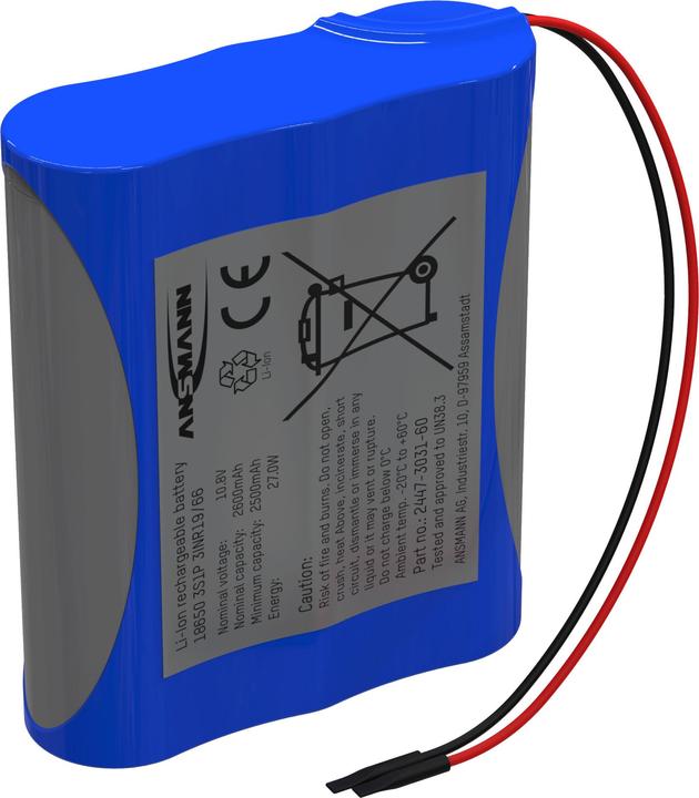 Ansmann 3S1P Akkupack 3x 18650 Kabel Li-Ion 10.8 V 2600 mAh (1 Stk., 18650, 2600 mAh)