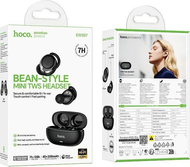 Produktbild Hoco Wireless headphones Wireless earphones EW207 black (7 h, Kabellos)