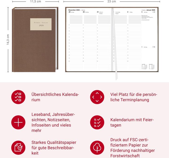 Image du produit Terminer A6, Leinen sand 2026 (A6, 1 semaine / 1 page)