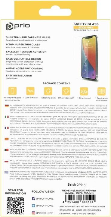 Productafbeelding prio 10x Gehard Glas Beschermer voor iPhone 14 (6.1)/13/13 Pro helder (10 Stuk, Apple iPhone 14, Apple iPhone 13, Apple iPhone 13 Pro)