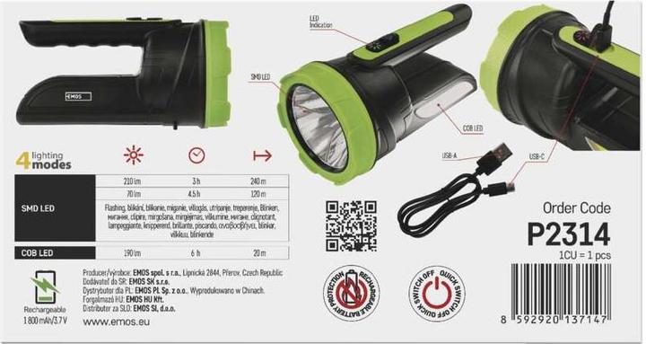 Actual product image Emos LED rechargeable lamp, 210 lm, 1 800 mAh (20 cm, 210 lm)