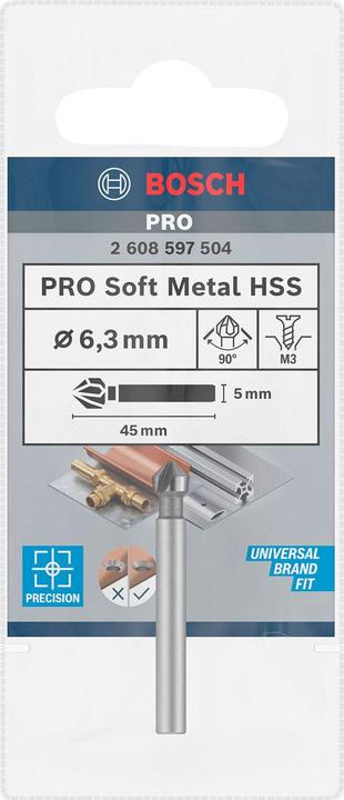 Produktbild Bosch Professional Zubehör PRO Soft Metal HSS Kegelsenker, 6,3 x 45 mm, M3 (6.3 mm)