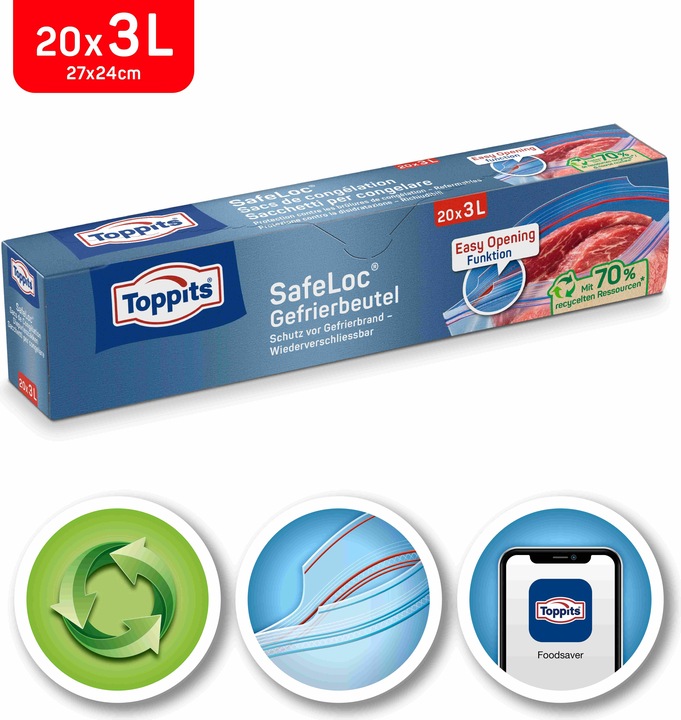 Produktbild Toppits Doppelverschluss Gefrierbeutel 20 x 3L (20 x)