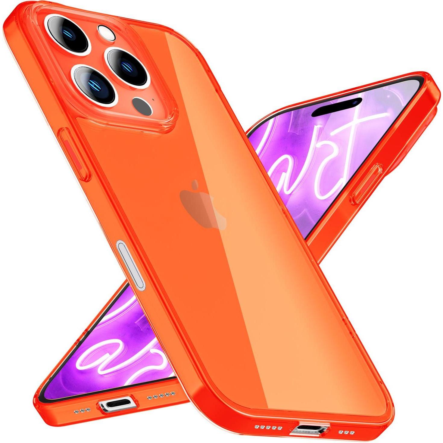 Nalia Klar Transparente Neon Silikon Hülle (Apple iPhone 16 Pro), Smartphone Hülle, Orange