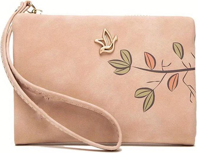 Only-Bags.Store Stilvolle kurze Brieftasche mit Handschlaufe - Kartenhalter mit Blumenmuster in Beige, kompakte