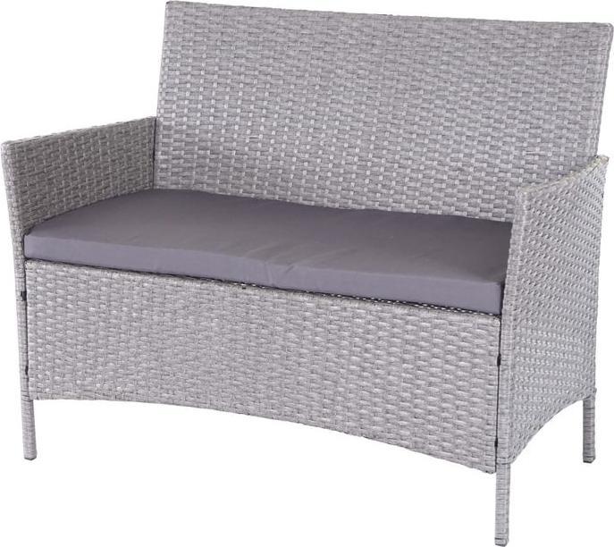 Mendler Poly-Rattan Gartenbank Halden, Sitzbank Bank - grau, Kissen anthrazit