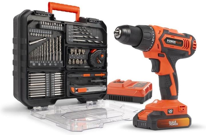 Powerplus Trapano avvitatore a doppia potenza 20V - batteria 20V 2.0Ah e caricatore inclusi - 78 Acc.