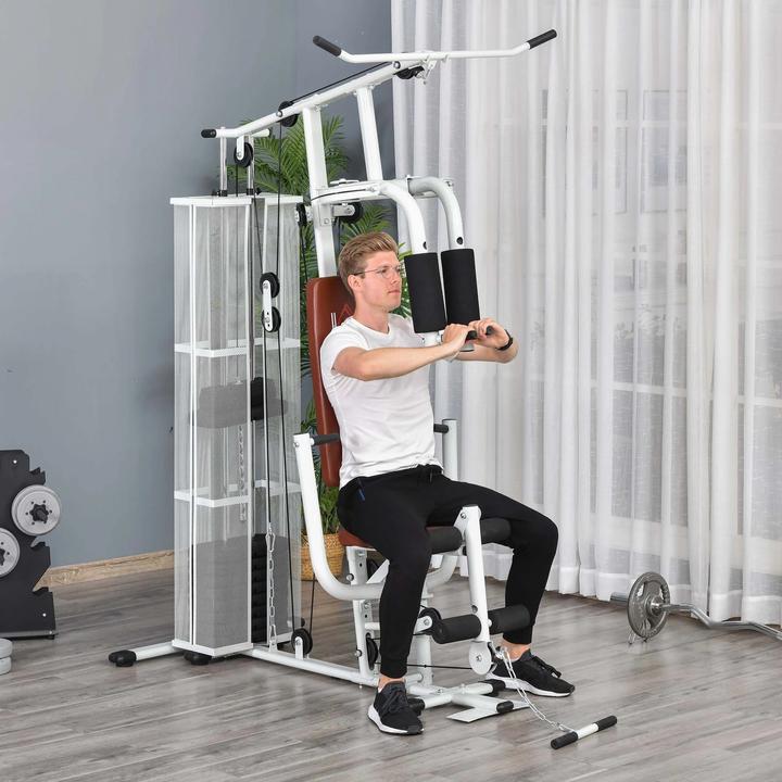 Actual product image Homcom Gym Strength station Multigym Fitness equipment incl. weights Metal PU artificial leather White