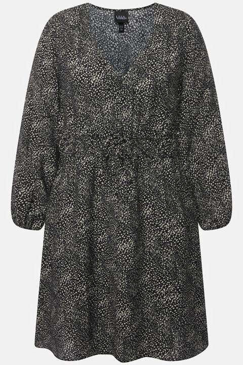 Ulla Popken Midikleid, Punkte, A-Linie, V-Ausschnitt, Ballon-Langarm (50, 52)