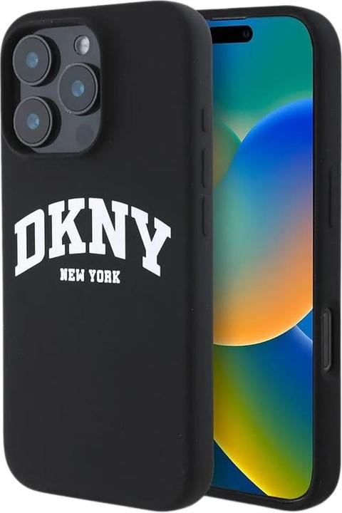 Actual product image DKNY DKHMP16XSNYACH iPhone 16 Pro Max 6.9" czarny/black hardcase Silicone White Printed Logo MagSafe (Apple iPhone 16 Pro Max)
