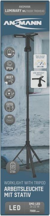 Produktbild Ansmann Arbeitsleuchte Triohead 7000R inkl. Tripod wiederaufladbar (7000 lm)