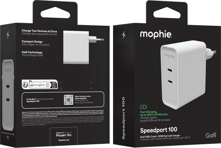 Image du produit mophie Adaptateur Secteur USB-C PD 100W (100 W, 2 ports)