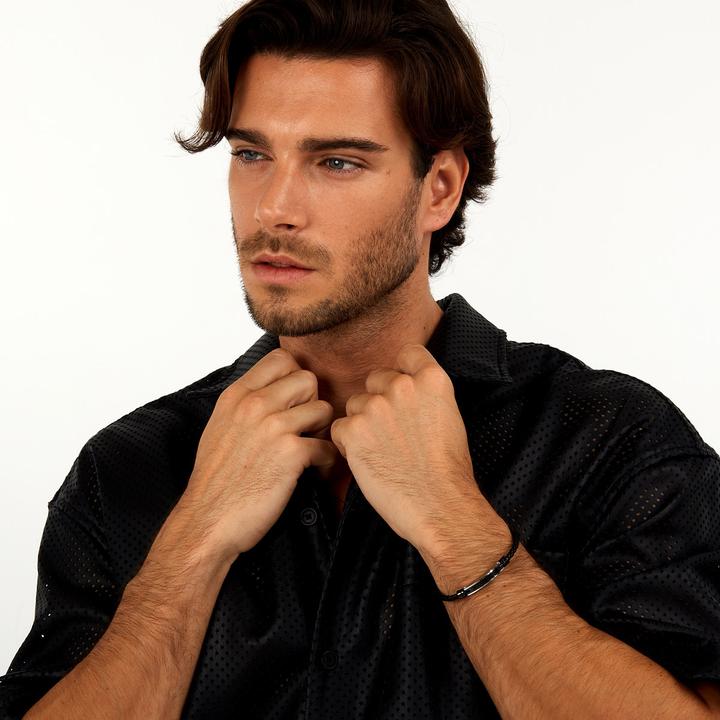Immagine prodotto Morellato Bracciale moderno da uomo in pelle nera Moody SQH59 (21 cm, Cuoio, Acciaio inossidabile, Carbone)