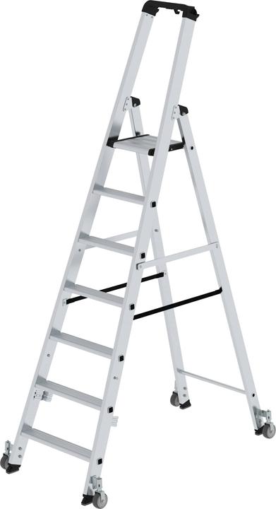 Munk Trapladder met treden, enkelzijdige toegang met wielen 7 treden (Trapladder, 365 cm)