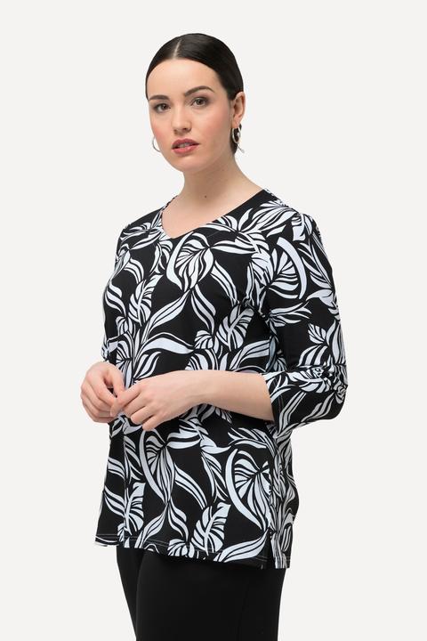 Immagine prodotto Ulla Popken T-shirt classica con foglie, scollo a V e mezze maniche (46, 48)