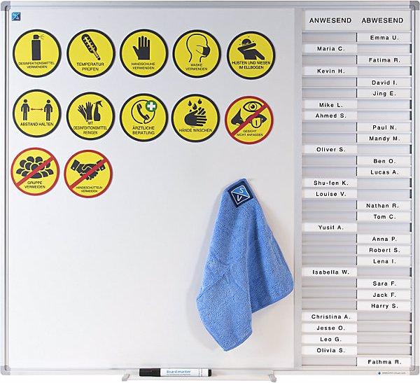 Actual product image smiT Attendance board with whiteboard, magnetic foils, marker, wiper, 769x854x15mm