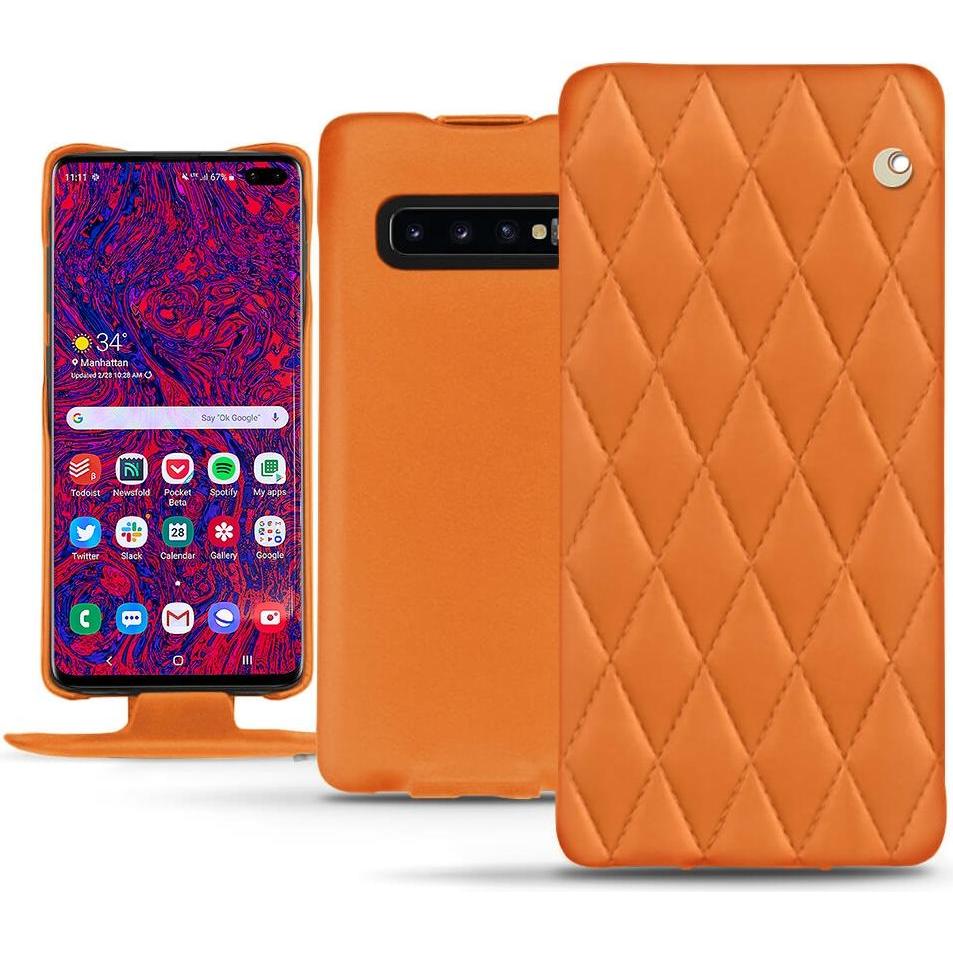 Noreve Lederschutzhülle vertikal (Samsung Galaxy S10+), Smartphone Hülle, Orange