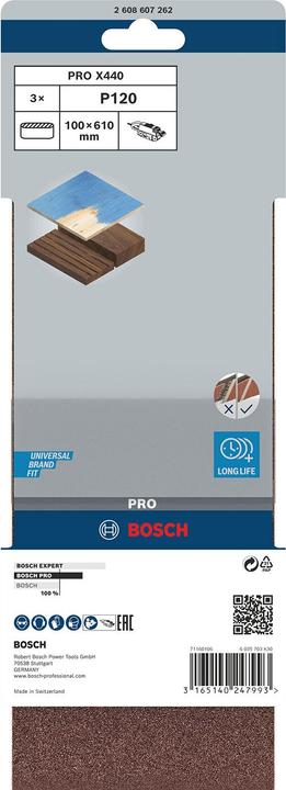 Image du produit Bosch Professional Zubehör PRO X440 Bande abrasive, 100 x 610 mm, G120 (120)