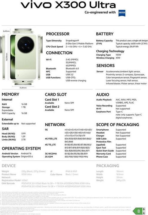 Actual product image Vivo X300 Ultra (1000 GB, Volcano Black, 6.82", Dual SIM, 5G)