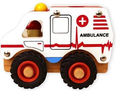 Actual product image Magni - Wooden ambulance with rubber wheels (2626)