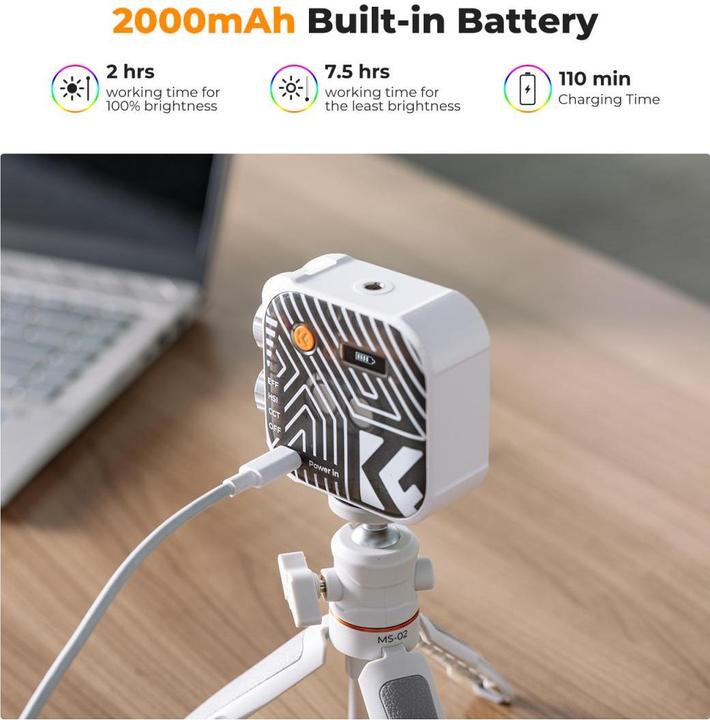 Produktbild K&F Concept RGB LED Video Light, Built-in 2000mA battery (White) (Videoleuchte)