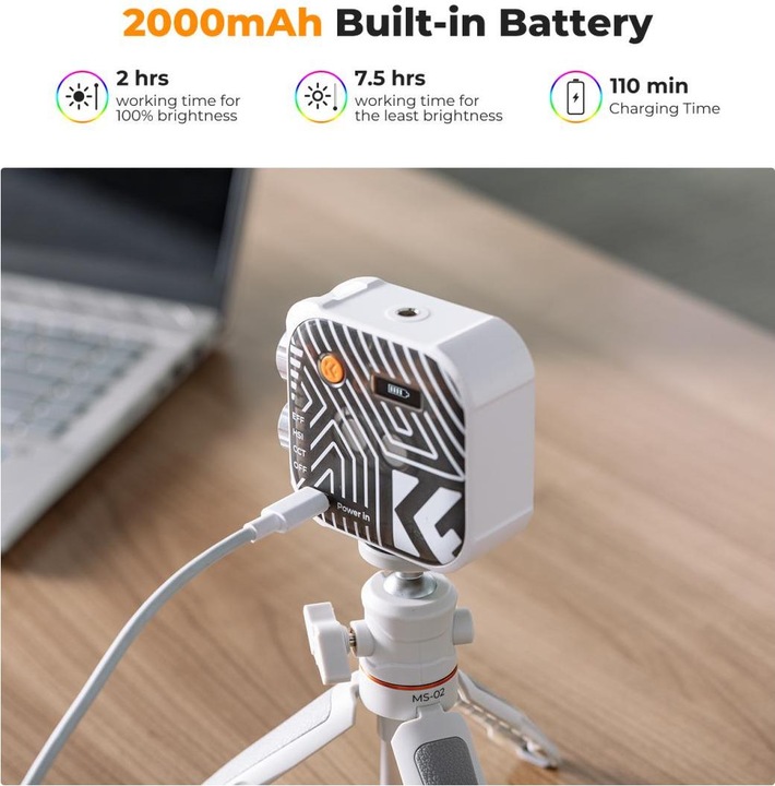 Produktbild K&F Concept RGB LED Video Light, Built-in 2000mA battery (White) (Videoleuchte)