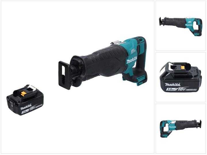 1x sega a batteria Makita DJR 187, 1x batteria Makita BL 1830 B 18 V 3.0 Ah