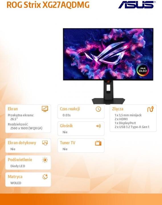 Produktbild ASUS ROG Strix XG27AQDMG Gen2 (2560 x 1440 Pixel, 26.50")