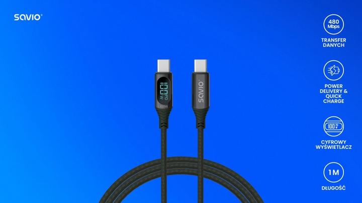 Actual product image Savio Cable USB USB-C - USB-C 1 m Black (SAVKABELCL-174) (1.10 m, USB 2.0, 100 W)