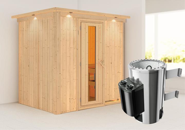 Actual product image Karibu Sauna Benin front entry, wreath (Plug & Play 3.6 KW internal control)