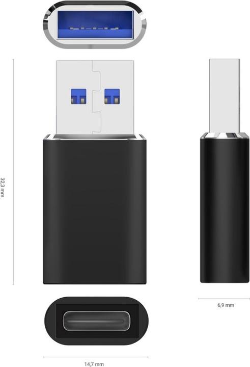 Produktbild Aisens MINI ADAPTADOR USB 3.2 GEN2 USB 2.0 3A USB-C/H-A/M NEGRO (USB Typ C, USB-A)