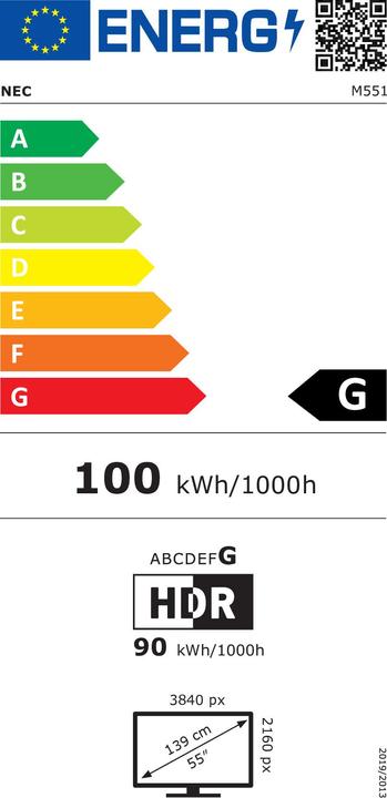 Energy Label NEC M551 IGB 55IN E-LED LFD (3840 x 2160 Pixels, 55")