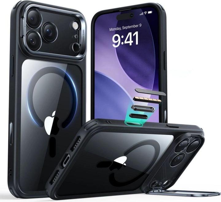 Actual product image ESR Classic Hybrid Magnetic Case (Camera Control, Stash Stand), for iPhone 17 Pro, Clear Black (Apple iPhone 17 Pro)