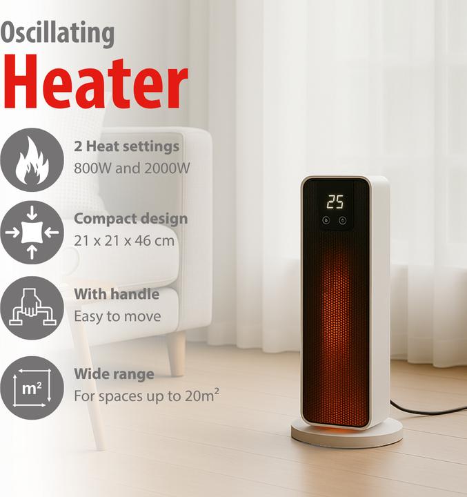 Produktbild alpina Turmheizlüfter PTC-2702L, 2000 W, mit Fernbedienung, schwarz-weiss (2000 W)