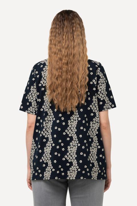 Immagine prodotto Ulla Popken T-shirt a fiori con pieghe decorative, scollatura a V e mezze maniche (42, 44)