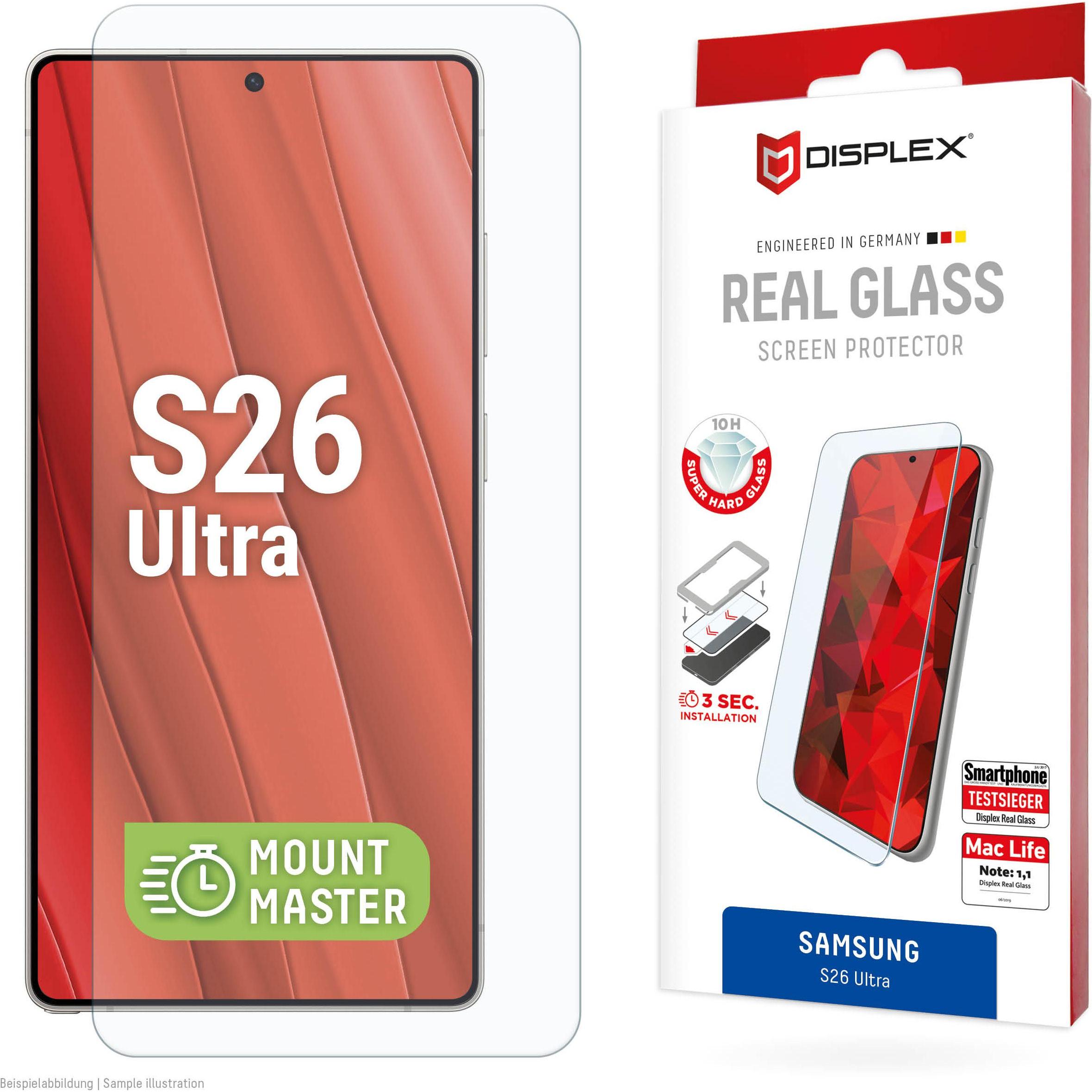 Displex Real Glass, 2D Panzerglas, MountMaster (1 pz., Samsung Galaxy S26 Ultra), Pellicola protettiva smartphone, Trasparente