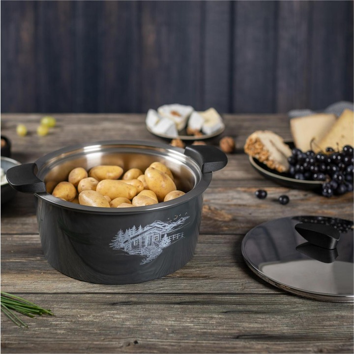 Produktbild Kuhn Rikon HOTPAN® Servierkasserolle grau mit Chalet 2.0 L · Ø 18 cm (18 cm, Kochtopf, Edelstahl)