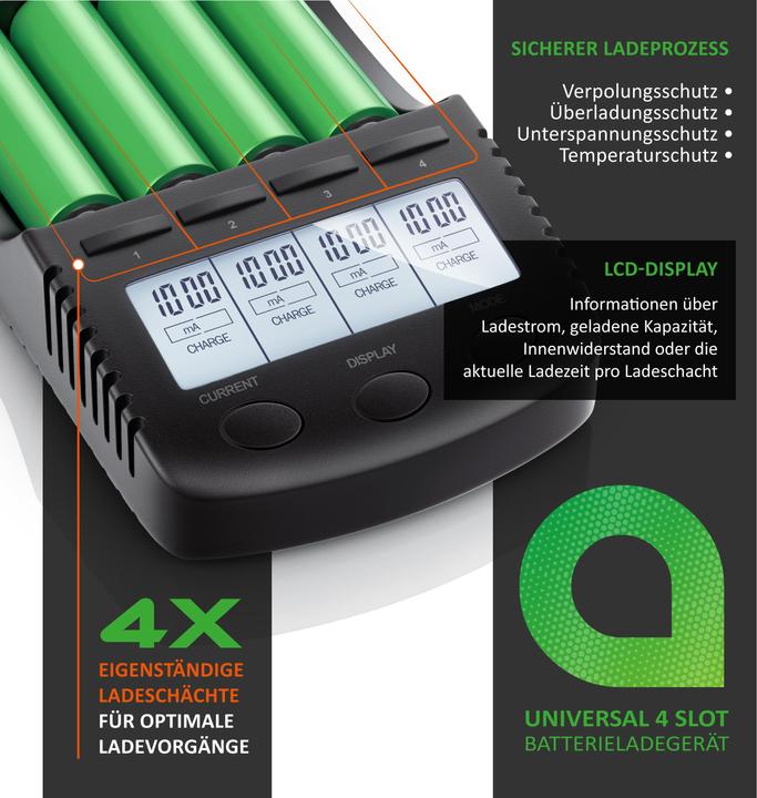 Image du produit Aplic Chargeur de batterie avec port de charge USB (18650, AAA, AA, Chargeurs sans batterie)