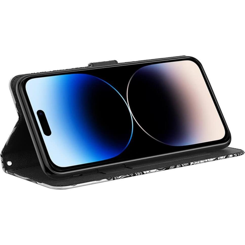 Thumbnail - Cover-Discount iPhone 15 - Etui Glitzer Effekt Blumen schwarz (Apple iPhone 15), Smartphone Hülle, Schwarz