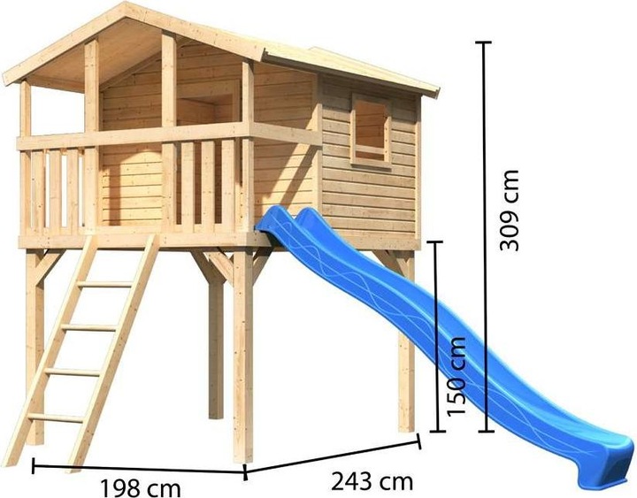 Produktbild Akubi Karibu Stelzenhaus Benjamin Fichte inkl. Sandkasten und Rutsche 3m rot