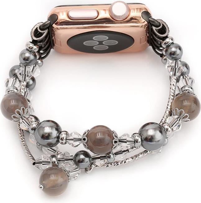 Image du produit Hermex Apple Watch 44mm / 42mm Femme Bracelet de luxe Charm perles ARGENT NOIR