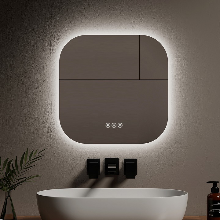 Actual product image Emke Bathroom Mirror With Lighting 50*50cm,Fog-Free, 3 Colour Temperatures (3000K-6500K)&Dimmable