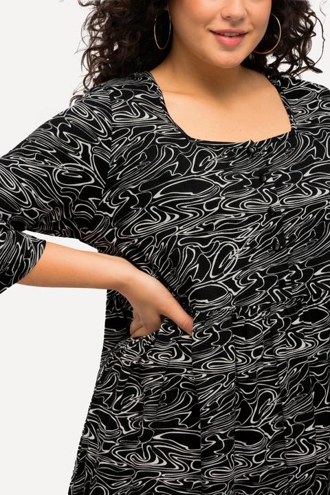 Produktbild Ulla Popken Jerseykleid, Wellen, A-Linie, Carree-Ausschnitt, 3/4-Arm (60)