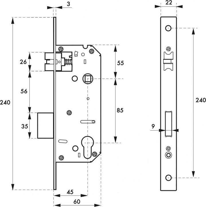 Actual product image Thirard Mortise lock a45mm ea85mm - square ends (Mortise lock)