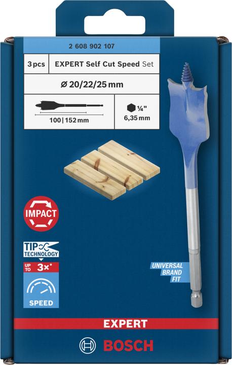 Produktbild Bosch Professional Zubehör EXPERT Self Cut Speed HEX Flachfräsbohrer Set, 20/22/25mm, 3-tlg. (20 mm, 22 mm, 25 mm)