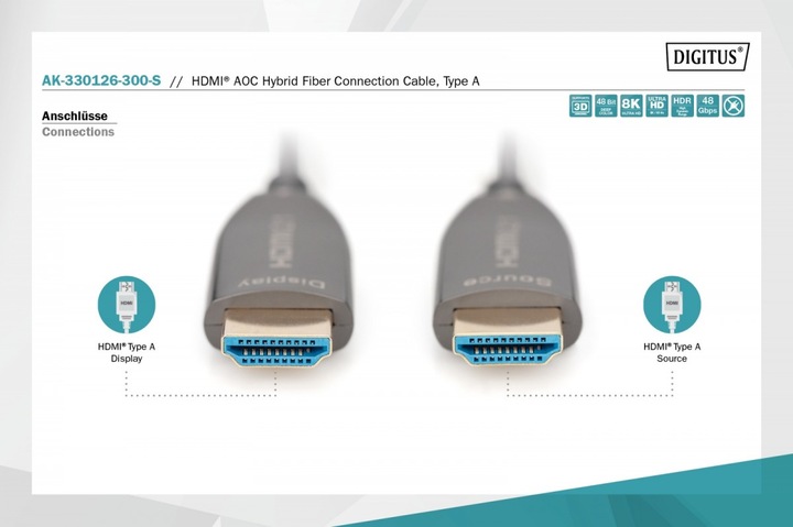 Actual product image Digitus HDMI® AOC Hybrid Fiber Optic Cable, UHD 8K, 30 m (30 m, HDMI)