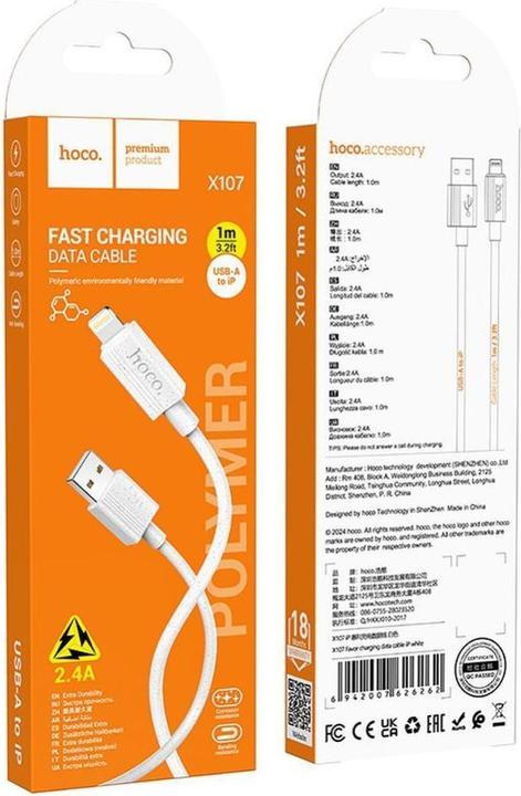 Image du produit Hoco Cable cable USB A to Lightning 2,4A X107 1 m white (1 m)