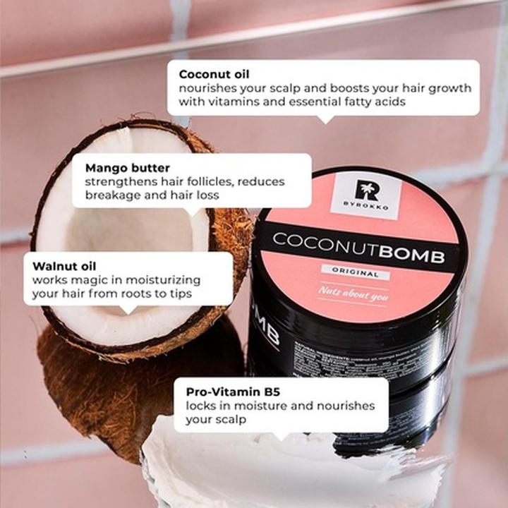 Immagine prodotto Byrokko Coconut Bomb Hair Mask 180g Trattamento nutriente per capelli secchi e danneggiati Vegan e Cruelty